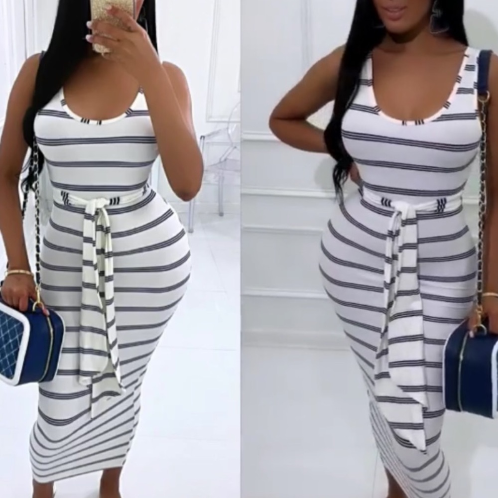 Sleeveless striped fitted t-shirt dress size M